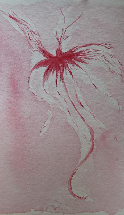 Red ink painting on paper